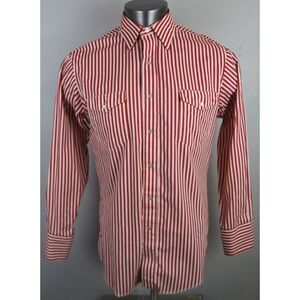 Mens Wrangler Pearl Snap X Long‎ Tails Button Front Shirt Red Candy Cane 15.5 33